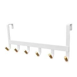 Mixed Material Over The Door 6 Hooks Rail Matte White - Brightroom™: Steel Door Hanger Rack, Powder-Coated, No Assembly