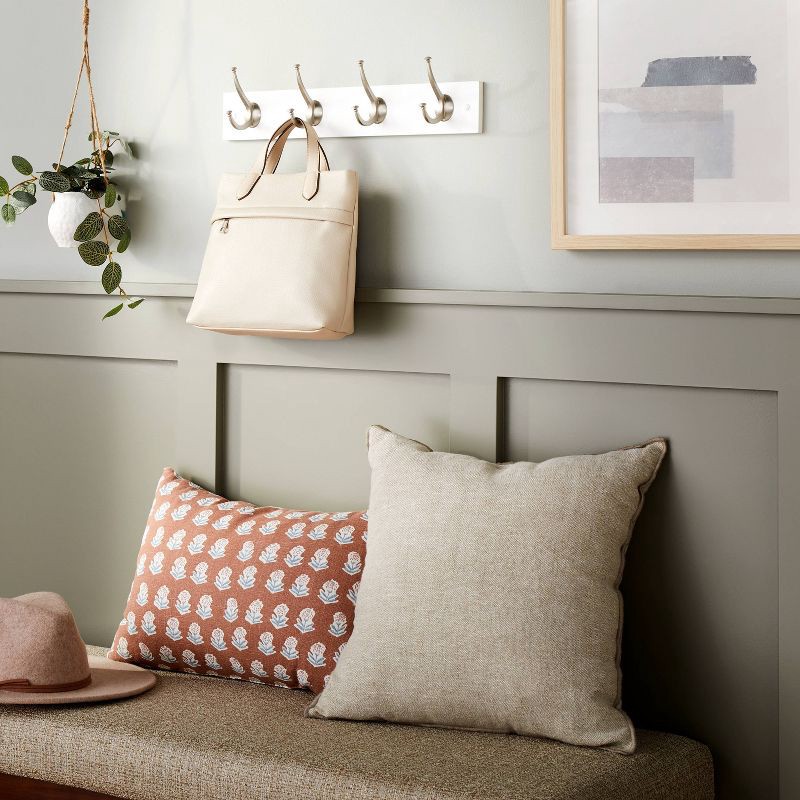 slide 2 of 3, 4 Hooks Rail Nickel Hooks Ivory - Threshold™: Wall Mounted Decorative Hook Rack, Matte Silver, No Assembly Required, 1 ct