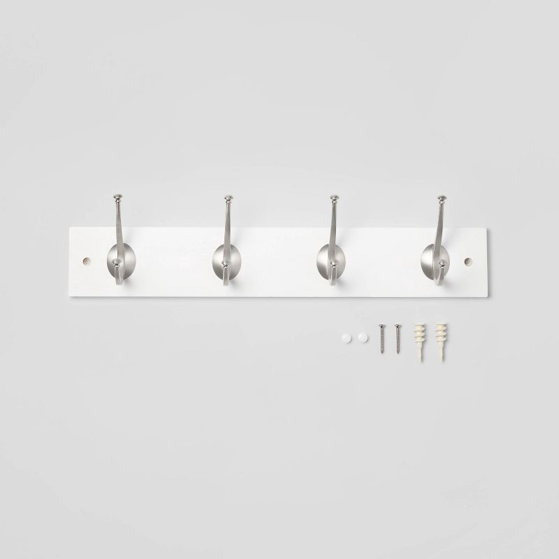 slide 3 of 3, 4 Hooks Rail Nickel Hooks Ivory - Threshold™: Wall Mounted Decorative Hook Rack, Matte Silver, No Assembly Required, 1 ct
