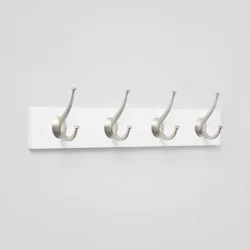 4 Hooks Rail Nickel Hooks Ivory - Threshold™: Wall Mounted Decorative Hook Rack, Matte Silver, No Assembly Required