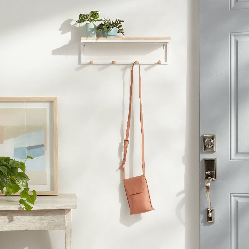 slide 2 of 3, Mixed Material Entryway Organizer Matte White - Brightroom™: Wall Mounted, Steel & Rubberwood, 4 Hooks, 30lb Capacity, 1 ct