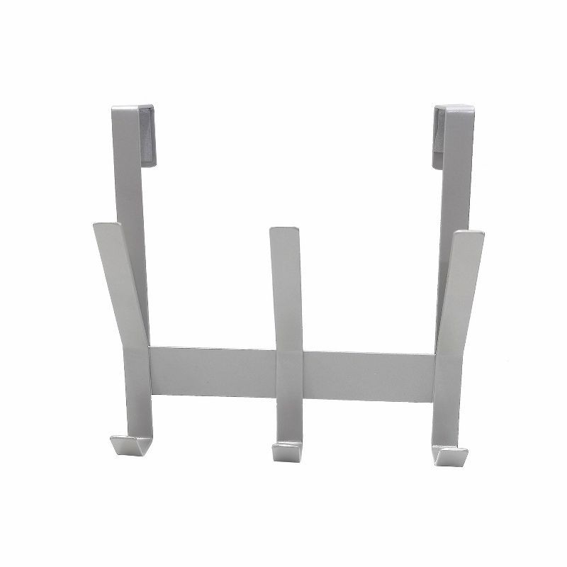 slide 2 of 2, Heavy Duty Over The Door 3 Hooks Rail Matte Gray - Brightroom™: Steel Towel & Coat Rack, Powder-Coated Finish, 1 ct