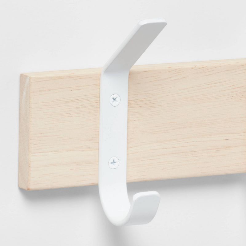 slide 3 of 3, Mixed Material 5 Hooks Rail Matte White - Brightroom™: Wall Mounted Decorative Hook Rack, Steel & Rubberwood, 22.5" Length, 1 ct