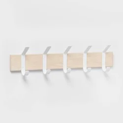 Mixed Material 5 Hooks Rail Matte White - Brightroom™: Wall Mounted Decorative Hook Rack, Steel & Rubberwood, 22.5" Length