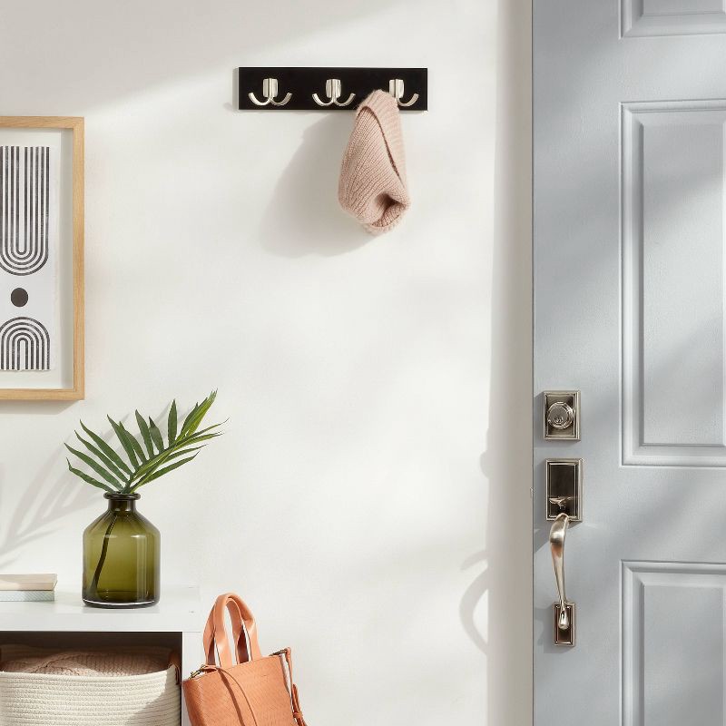 slide 2 of 3, Modern Octopus 3 Rail Nickel Hooks Black - Brightroom™: Wall Mounted Decorative Hook Rack, Coat Rack, 3 Hooks, 1 ct