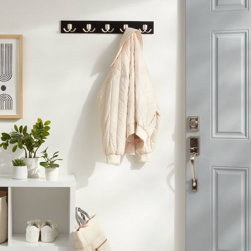 slide 2 of 3, Modern Octopus 5 Rail Nickel Hooks Black - Brightroom™: Wall Mounted Decorative Hook Rack, Coat Rack, 22.5" Length, 1 ct