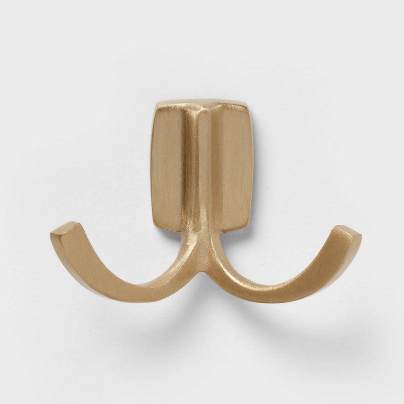 slide 3 of 3, Modern Octopus Double Hook Gold - Brightroom™: Cast Aluminum Towel Hook, Gold Plated Decorative Bathroom Accessory, 1 ct