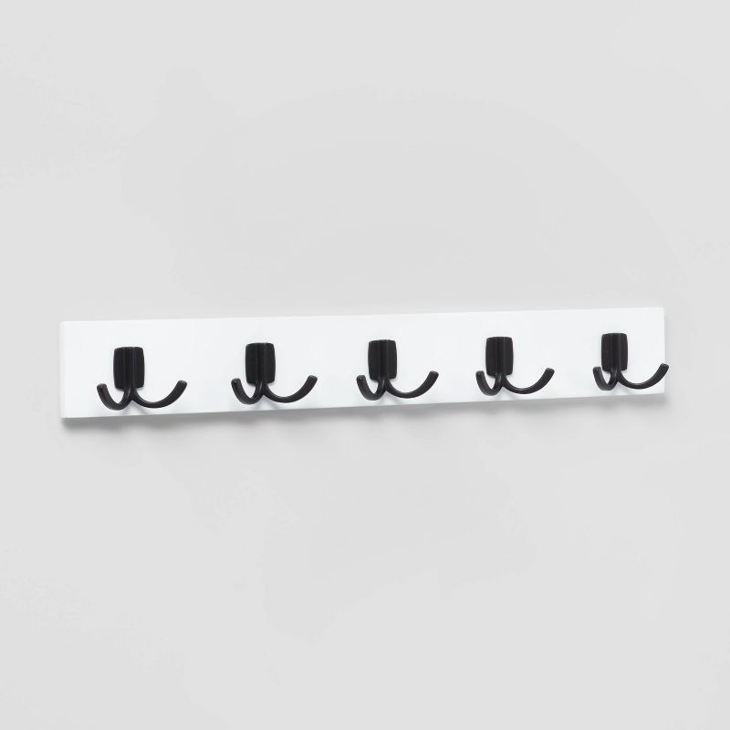 slide 1 of 3, Modern Octopus 5 Rail Matte Black Hooks White - Brightroom™: Wall Mounted Decorative Hook Rack, Cast Aluminum, 1 ct
