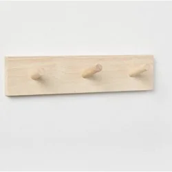 Wood 3 Hooks Rail Natural - Brightroom™: Wall Mounted Decorative Hook Rack, Rubberwood, 13.5" Length, 3 Pegs
