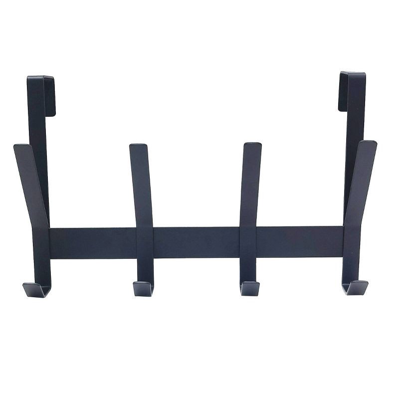 slide 2 of 2, Heavy Duty Over The Door 4 Hooks Rail Matte Black - Brightroom™, 1 ct