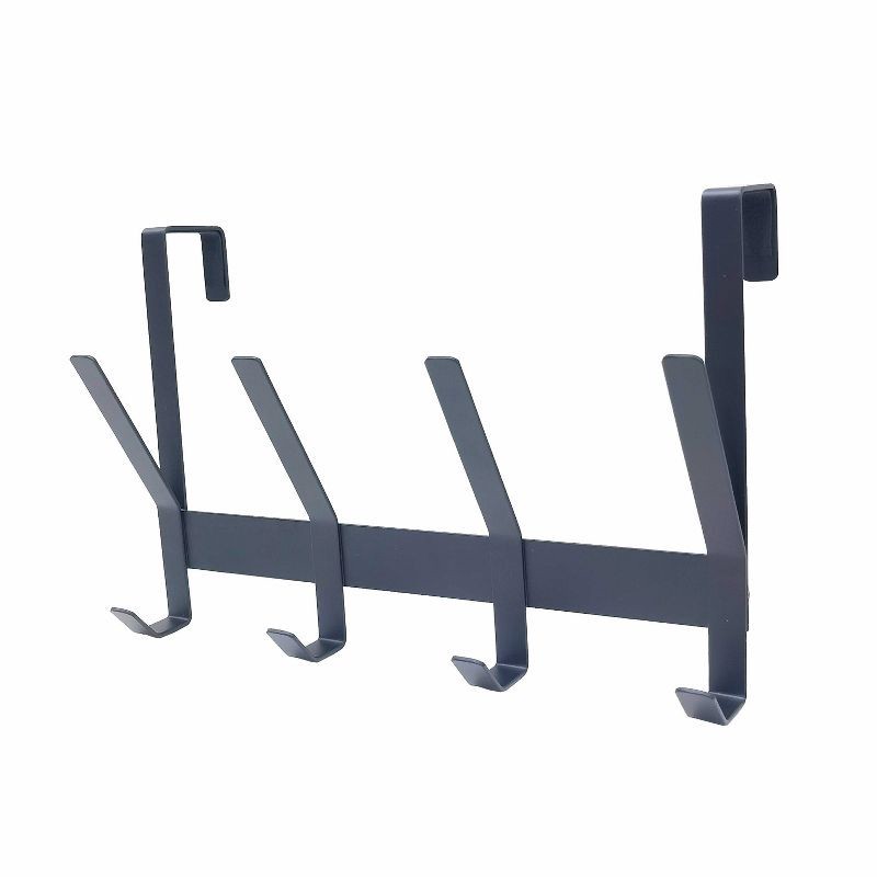 slide 1 of 2, Heavy Duty Over The Door 4 Hooks Rail Matte Black - Brightroom™, 1 ct