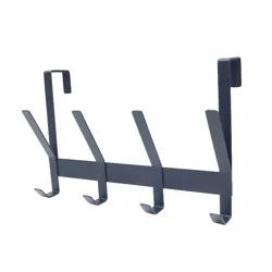 Heavy Duty Over The Door 4 Hooks Rail Matte Black - Brightroom™: Steel Coat & Towel Rack, Powder-Coated Door Hanger
