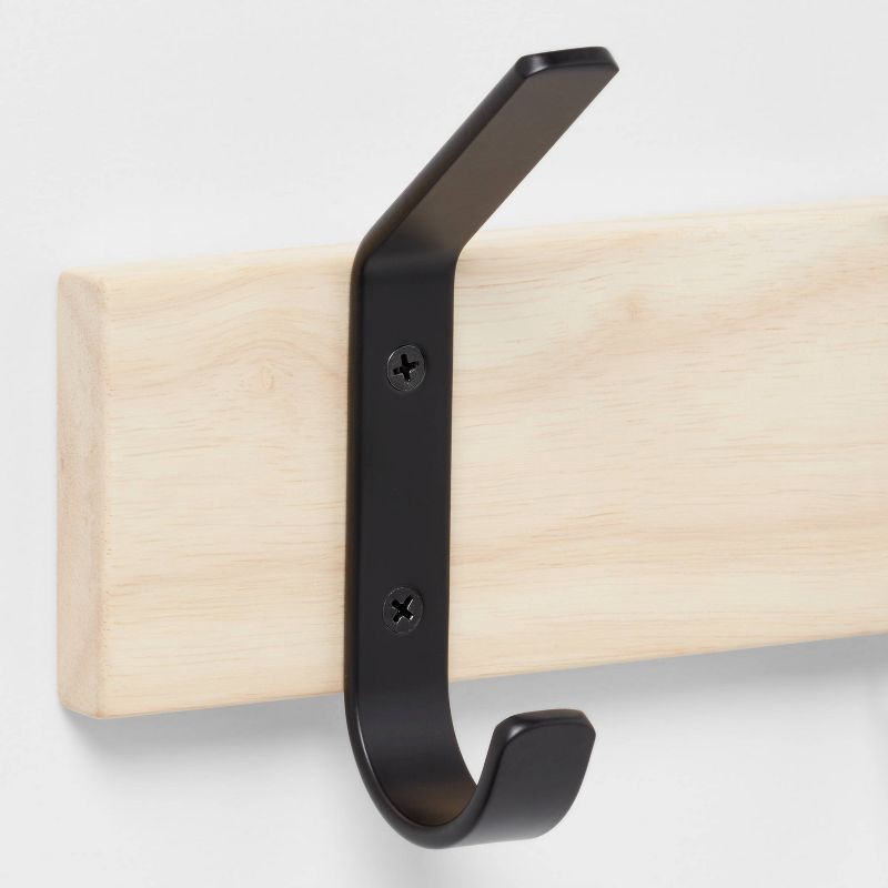 slide 3 of 3, Mixed Material 4 Hooks Rail Matte Black on Light Wood - Brightroom™: Wall Mounted Decorative Rack, Iron & Rubberwood, 1 ct