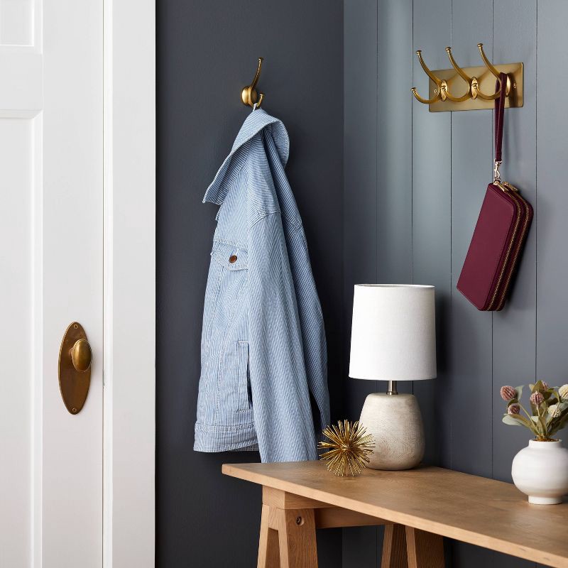 slide 2 of 3, New Traditional 3 Hooks Rail Gold - Threshold™: Wall Mounted Decorative Hook Rack, Light Gold, 40lb Capacity, 40 lb