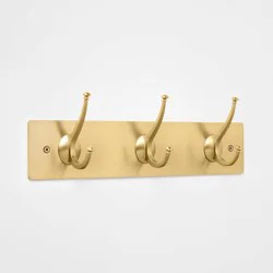 New Traditional 3 Hooks Rail Gold - Threshold™: Wall Mounted Decorative Hook Rack, Light Gold, 40lb Capacity