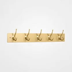 New Traditional 5 Hooks Rail Gold - Threshold™: Wall Mounted Decorative Hook Rack, Light Gold, Zinc Alloy, 40lb Capacity