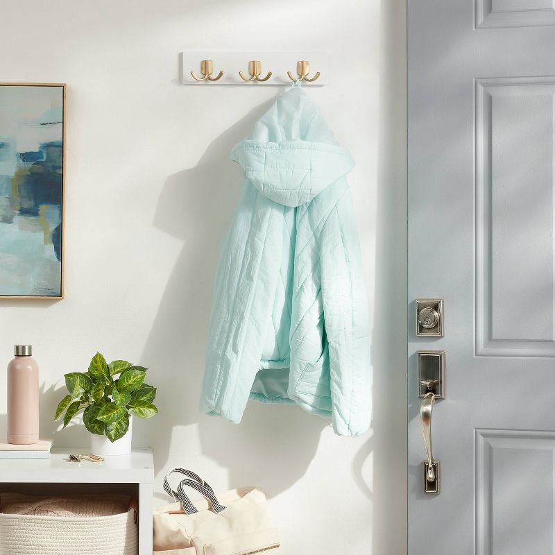 slide 2 of 3, Modern Octopus 3 Hooks Rail Gold/White - Brightroom™: Wall Mounted Decorative Hook Rack, Cast Aluminum, 13.5" Length, 1 ct