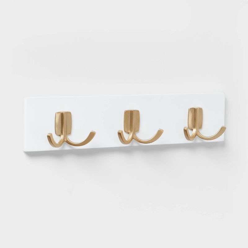 slide 1 of 3, Modern Octopus 3 Hooks Rail Gold/White - Brightroom™: Wall Mounted Decorative Hook Rack, Cast Aluminum, 13.5" Length, 1 ct