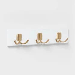 Modern Octopus 3 Hooks Rail Gold/White - Brightroom™: Wall Mounted Decorative Hook Rack, Cast Aluminum, 13.5" Length