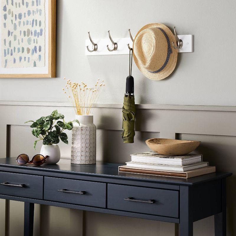 slide 2 of 3, New Traditional 5 Hooks Rail Silver/Ivory - Threshold™: Wall Mounted Decorative Hook Rack, Matte Silver Finish, 1 ct