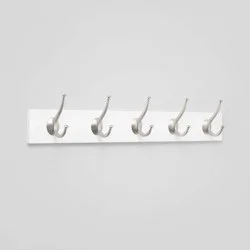 New Traditional 5 Hooks Rail Silver/Ivory - Threshold™: Wall Mounted Decorative Hook Rack, Matte Silver Finish