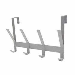 Heavy Duty Over The Door 4 Hooks Rail Matte Gray - Brightroom™: Steel Towel & Coat Rack, Powder-Coated Door Hanger