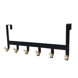 Mixed Material Over The Door 6 Hooks Rail Matte Black - Brightroom™: Steel Door Hanger Rack, Powder-Coated Finish