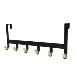 Mixed Material Over The Door 6 Hooks Rail Matte Black - Brightroom™: Steel Door Hanger Rack, Powder-Coated Finish