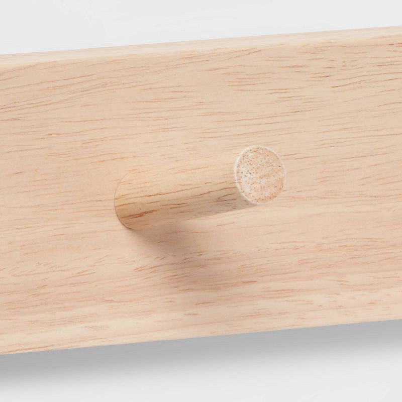 slide 3 of 3, Wood 4 Hooks Rail Natural - Brightroom™: Wall Mounted Decorative Hook Rack, Rubberwood, 18" Length, 8lb Capacity, 8 lb