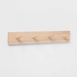 Wood 4 Hooks Rail Natural - Brightroom™: Wall Mounted Decorative Hook Rack, Rubberwood, 18" Length, 8lb Capacity