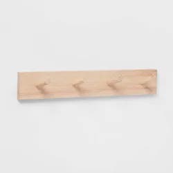 Wood 4 Hooks Rail Natural - Brightroom™: Wall Mounted Decorative Hook Rack, Rubberwood, 18" Length, 8lb Capacity
