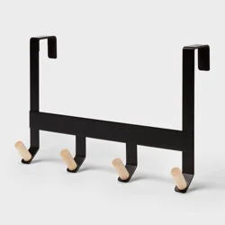 Mixed Material Over The Door 4 Hooks Rail Light Wood on Matte Black - Brightroom™: Back of Door Coat & Towel Rack