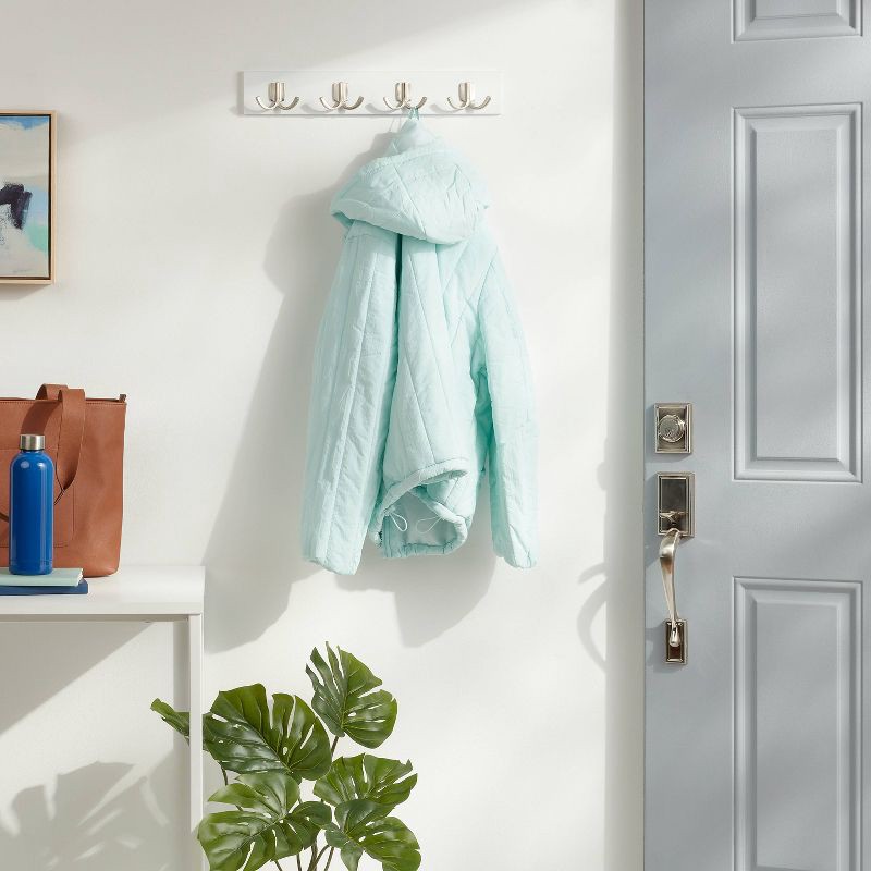 slide 2 of 3, Modern Octopus 4 Hooks Rail Nickel/White - Brightroom™: Wall Mounted Decorative Hook Rack, Cast Aluminum, 18" Length, 1 ct