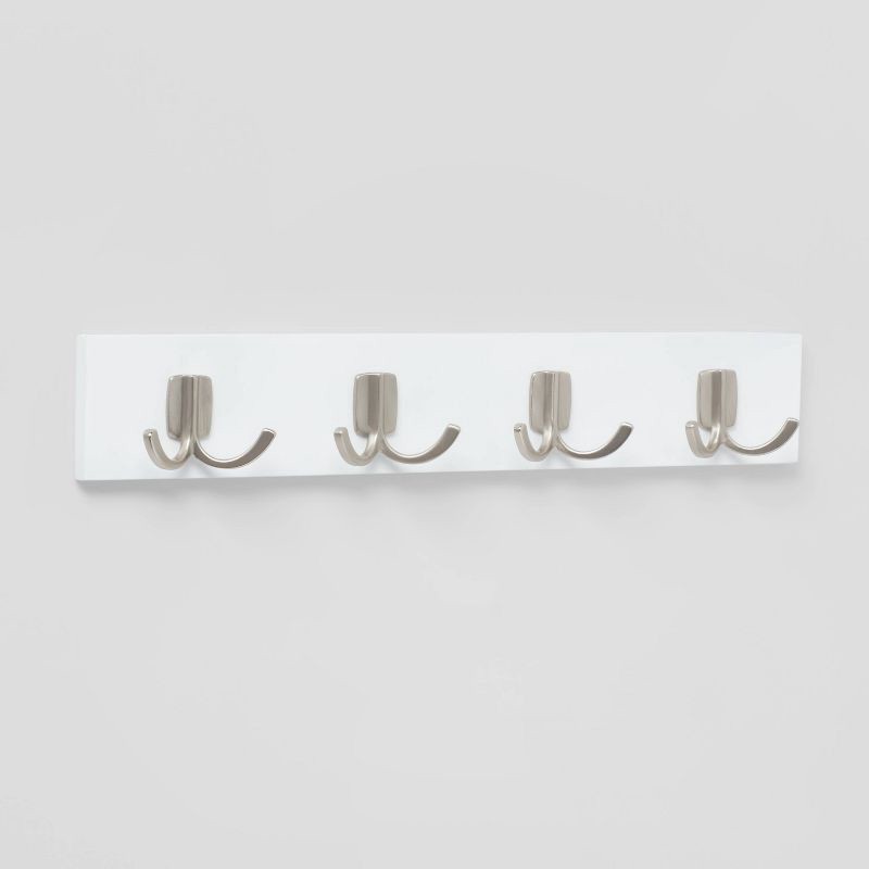slide 1 of 3, Modern Octopus 4 Hooks Rail Nickel/White - Brightroom™: Wall Mounted Decorative Hook Rack, Cast Aluminum, 18" Length, 1 ct