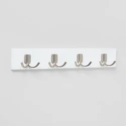 Modern Octopus 4 Hooks Rail Nickel/White - Brightroom™: Wall Mounted Decorative Hook Rack, Cast Aluminum, 18" Length