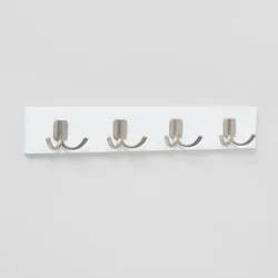 Modern Octopus 4 Hooks Rail Nickel/White - Brightroom™: Wall Mounted Decorative Hook Rack, Cast Aluminum, 18" Length