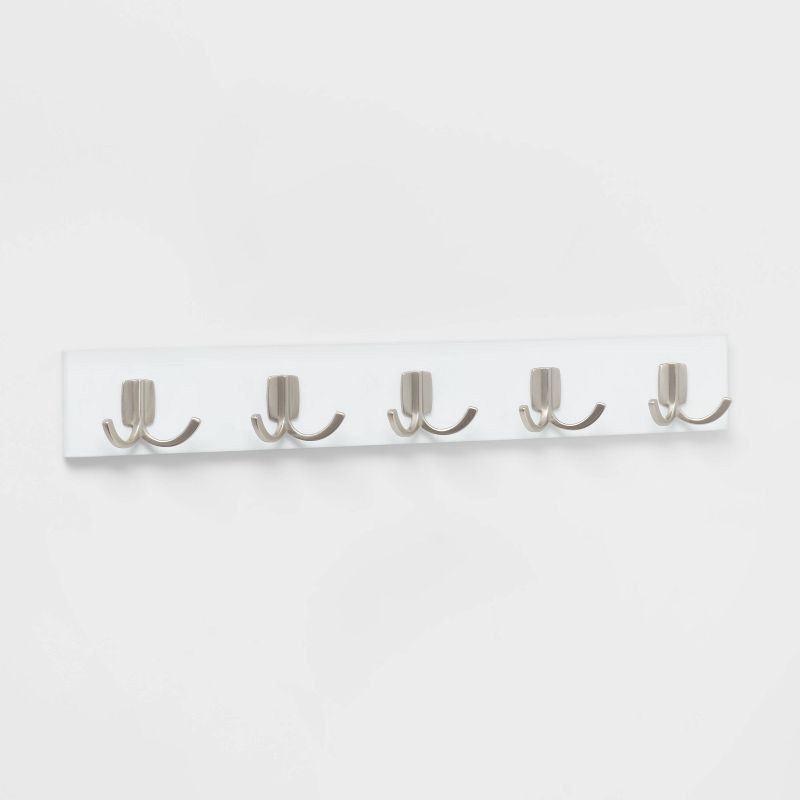 slide 1 of 3, Modern Octopus 5 Hooks Rail Nickel/White - Brightroom™: Wall Mounted Hook Rack, Cast Aluminum, Decorative Hat & Coat Rack, 1 ct