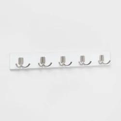 Modern Octopus 5 Hooks Rail Nickel/White - Brightroom™: Wall Mounted Hook Rack, Cast Aluminum, Decorative Hat & Coat Rack