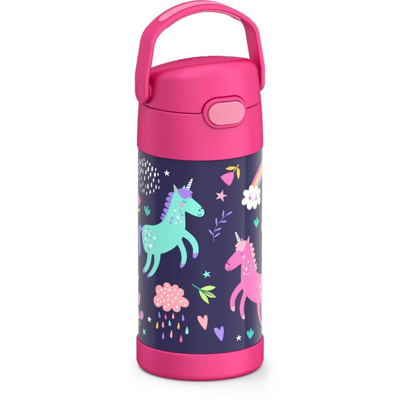 slide 2 of 9, Thermos Kids' 12oz Stainless Steel FUNtainer Water Bottle with Bail Handle - Unicorns, 12 oz