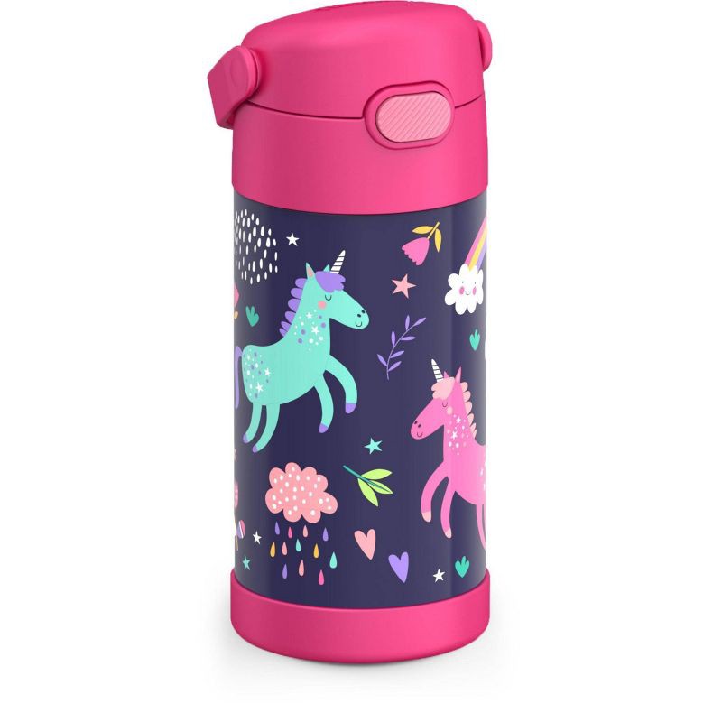 slide 3 of 9, Thermos Kids' 12oz Stainless Steel FUNtainer Water Bottle with Bail Handle - Unicorns, 12 oz