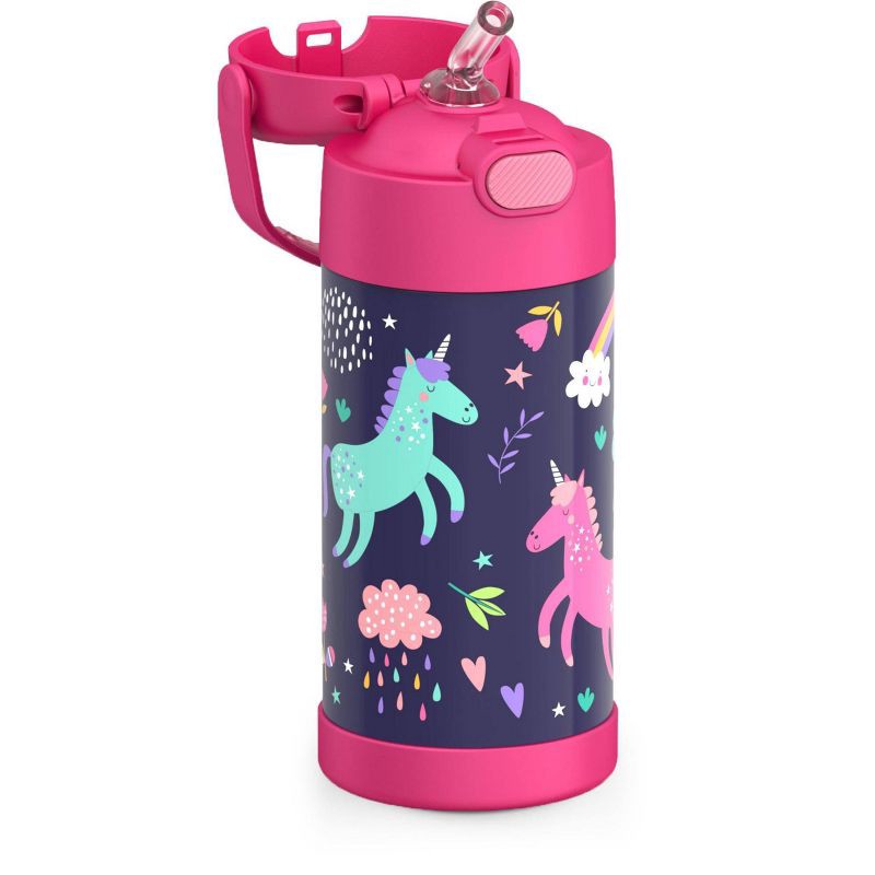 slide 4 of 9, Thermos Kids' 12oz Stainless Steel FUNtainer Water Bottle with Bail Handle - Unicorns, 12 oz