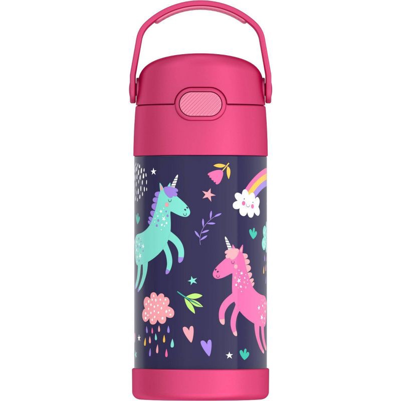 slide 1 of 9, Thermos Kids' 12oz Stainless Steel FUNtainer Water Bottle with Bail Handle - Unicorns, 12 oz