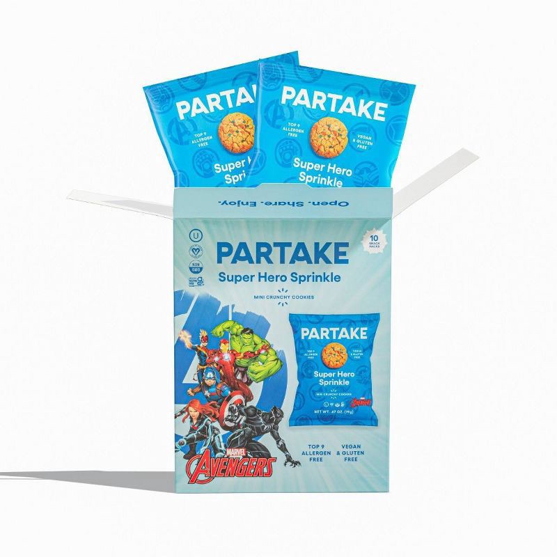 slide 1 of 5, Partake Marvel Avengers Crunchy Super Hero Sprinkle Mini Cookie Snack Packs - 10ct/6.7oz, 10 ct, 6.7 oz