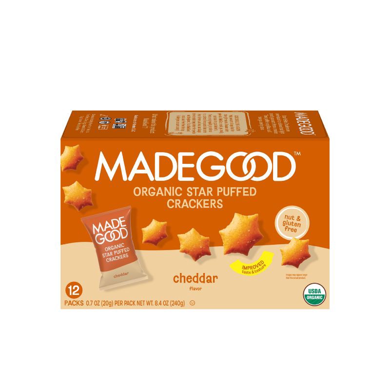 slide 2 of 7, MadeGood Star Puffed Cheddar Crackers Traypack - 8.4oz/12ct, 12 ct; 8.4 oz