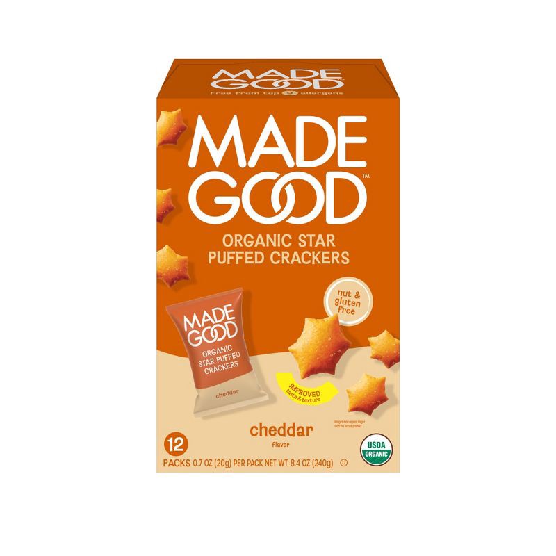 slide 1 of 9, MadeGood Star Puffed Cheddar Crackers Traypack - 8.4oz/12ct, 12 ct; 8.4 oz