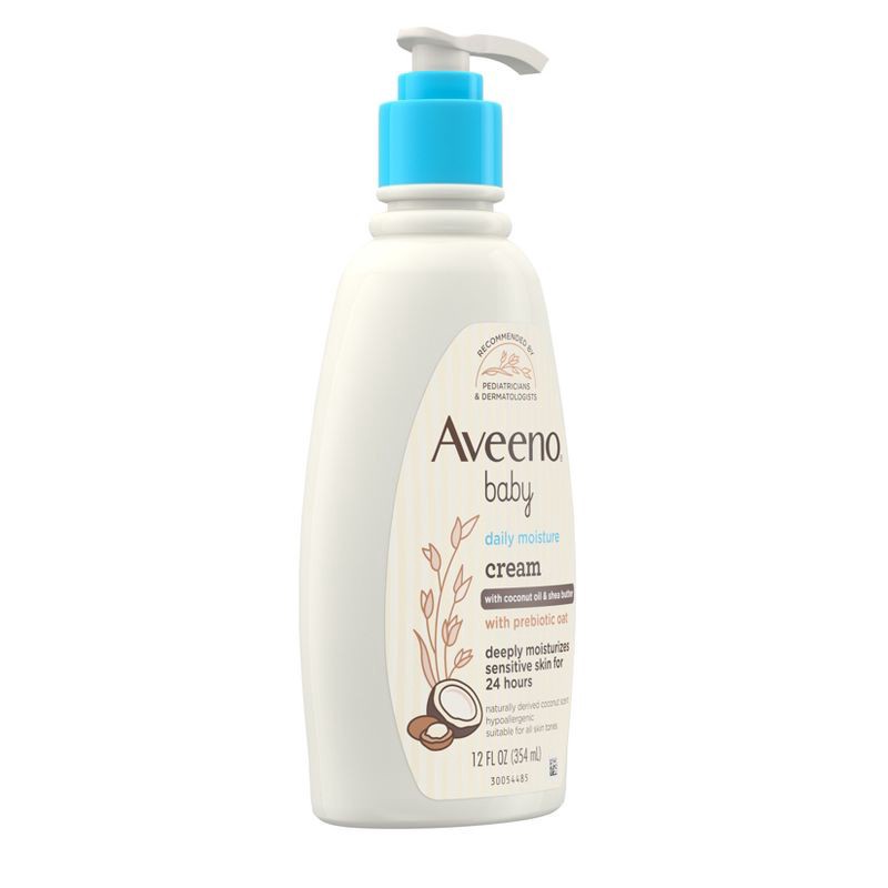 slide 4 of 8, Aveeno Baby Daily Moisturizing Cream with Prebiotic Oat & Shea Butter - Gentle Coconut Scent - 12 fl oz, 12 fl oz