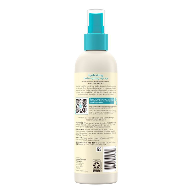 slide 2 of 8, Aveeno Kids' Hydrating Detangling Spray with Oat Extract, Suitable for Skin & Scalp - Light Fragrance - 10 fl oz, 10 fl oz