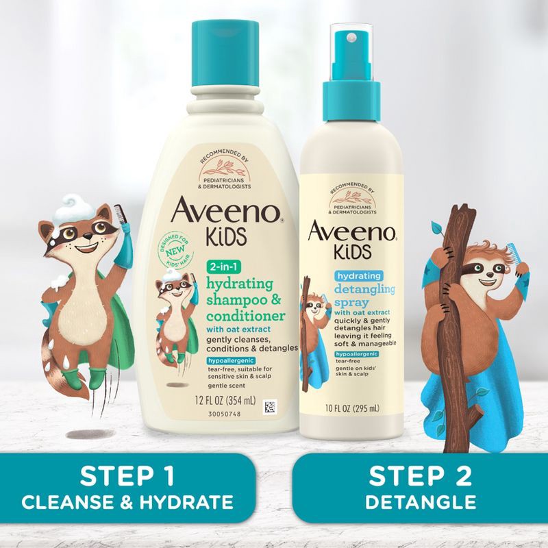 slide 7 of 8, Aveeno Kids' Hydrating Detangling Spray with Oat Extract, Suitable for Skin & Scalp - Light Fragrance - 10 fl oz, 10 fl oz