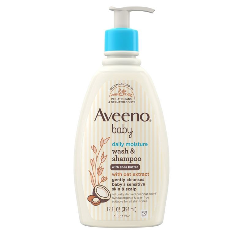 slide 2 of 8, Aveeno Baby Daily Moisturizing 2-in-1 Wash & Shampoo with Shea Butter & Oat Extract - Coconut Scent - 12 fl oz, 12 fl oz