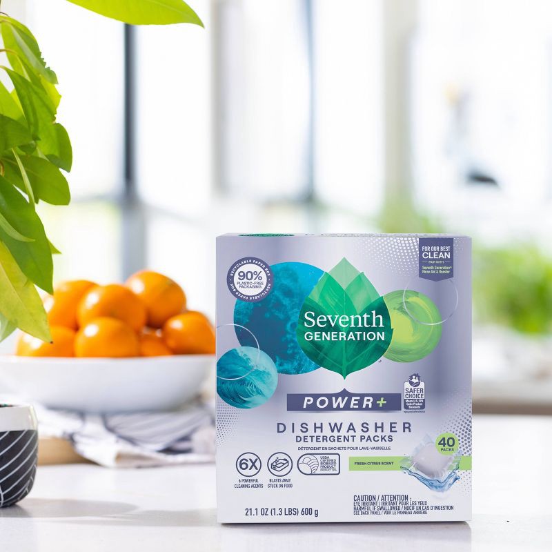 slide 3 of 9, Seventh Generation Fresh Citrus Natural Power Plus Dishwasher Detergent Packs - 21.1oz/40ct, 21.1 oz, 40 ct